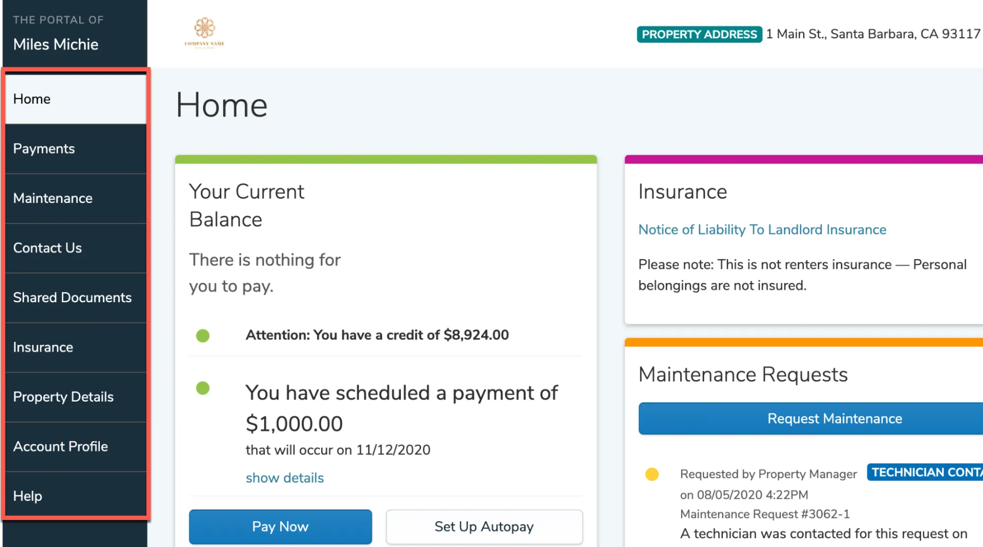 Tenant Portal Screenshot
